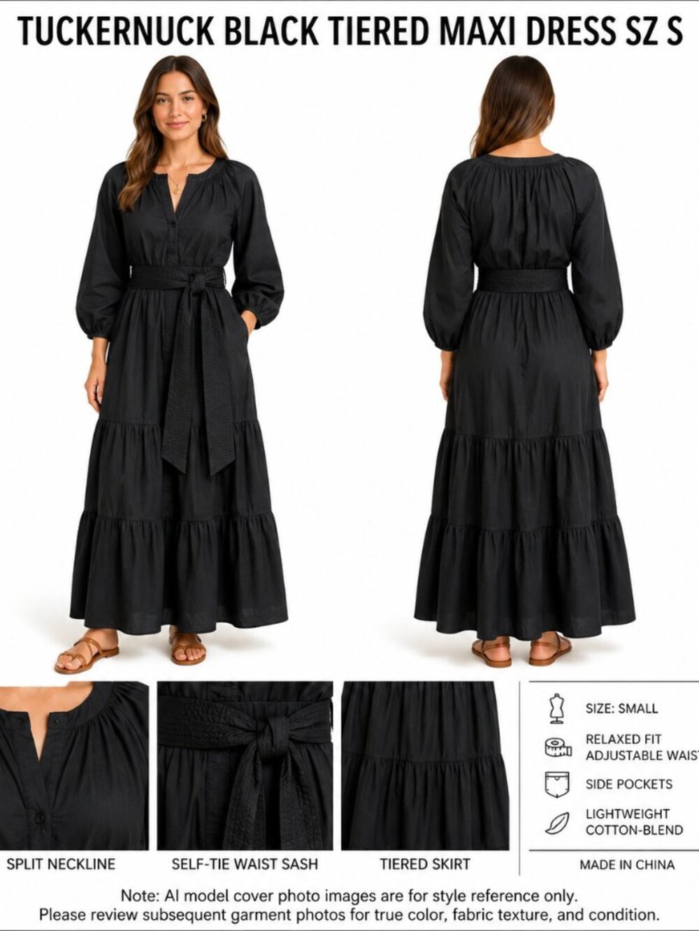 TUCKERNUCK BLACK TIERED MAXI DRESS SZ S